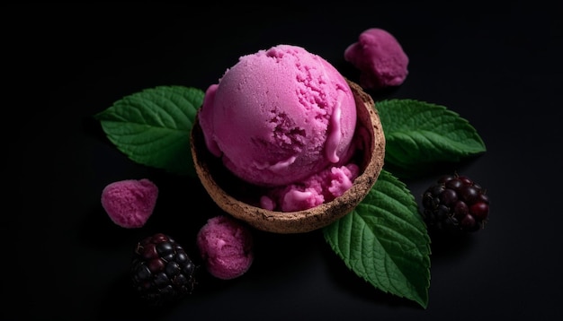Słodka kulka jagodowa, lody malinowo-jagodowe i truskawkowe generowane przez sztuczną inteligencję