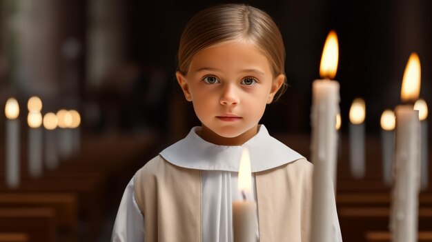 Zdjęcie słodka mała dziewczyna trzymająca świecę w rękach świece i koncepcja dewali