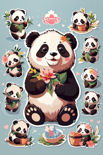 słodka naklejka z kreskówek pandy