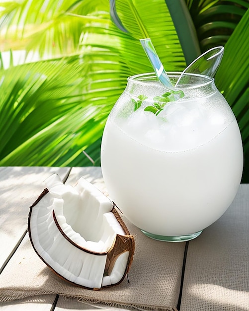 Słodka, naturalna, zdrowa, świeża woda kokosowa.