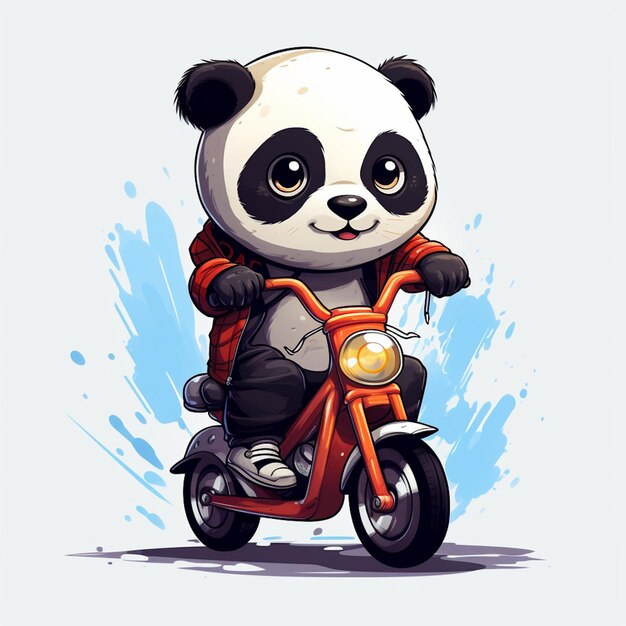 słodka panda jadąca na motocyklu z kreskówkowym projektem