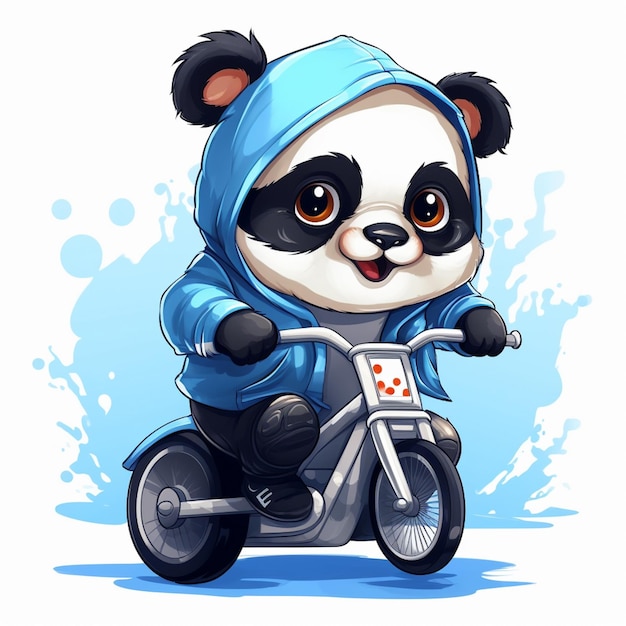 słodka panda jadąca na motocyklu z kreskówkowym projektem