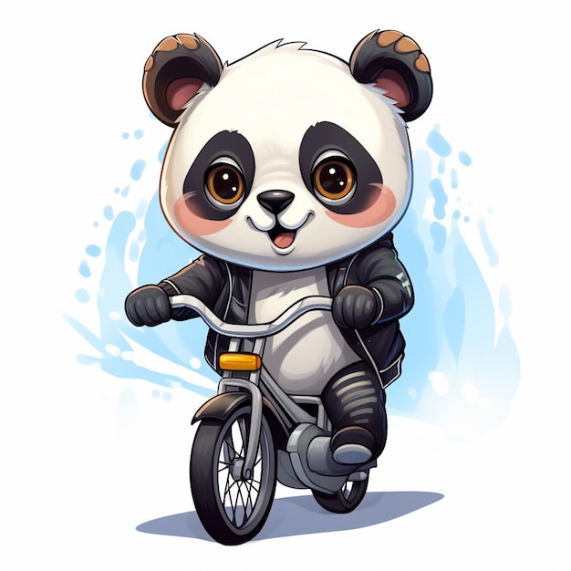 słodka panda jadąca na motocyklu z kreskówkowym projektem