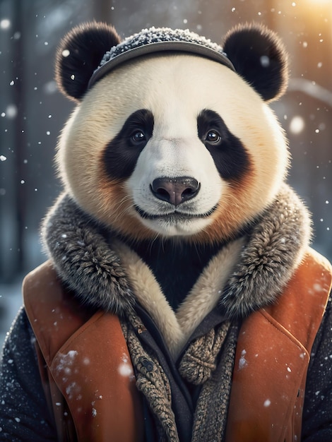 Słodka panda w sukience zimowej