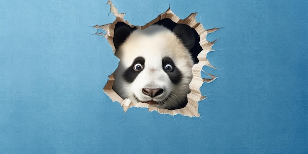 Słodka panda wystająca z dziury w rozdartej ścianie makieta pustej przestrzeni kopiowania Generative AI image weber