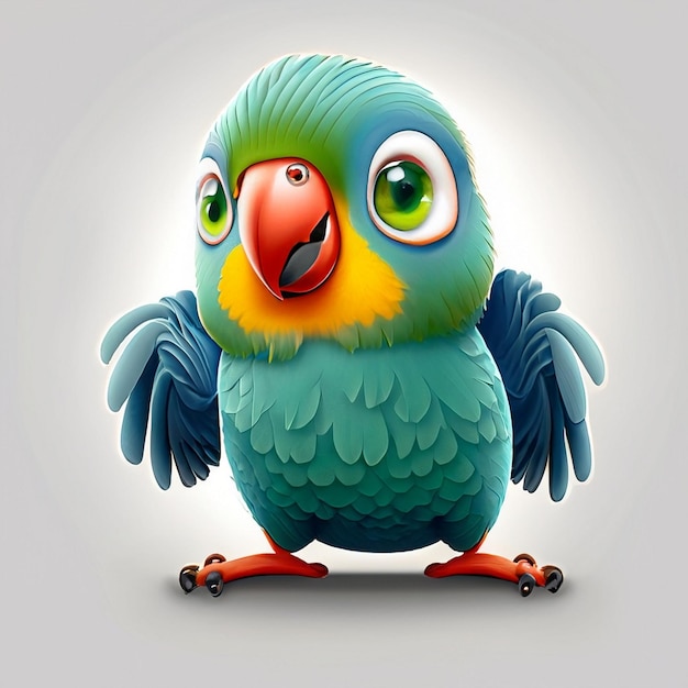Zdjęcie słodka papuga o jasnych, pięknych kolorach śmieje się sarkastycznie, nosi okulary, nosi czapkę ha