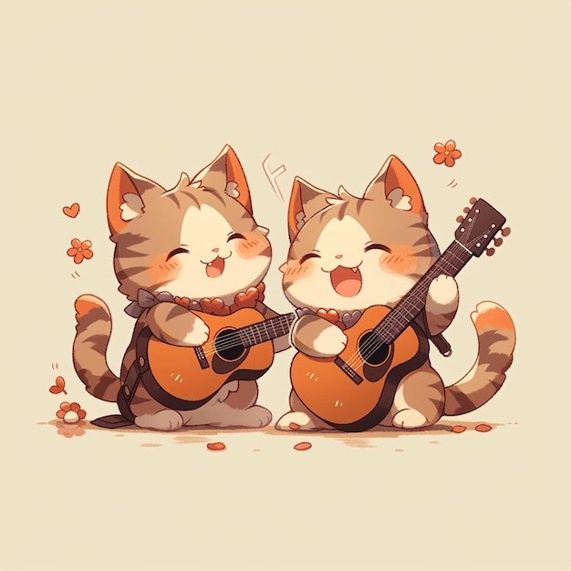 słodka para kotów z gitarą