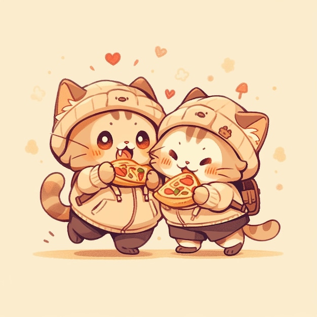 Zdjęcie słodka para kotów z pizzą