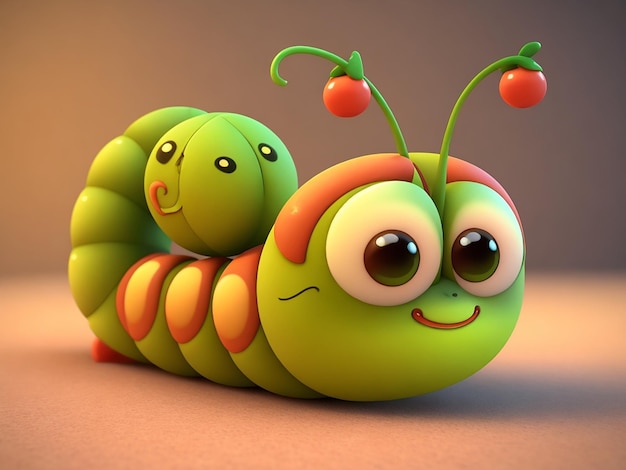 Słodka postać gąsienicy z kreskówek wygenerowana przez AI