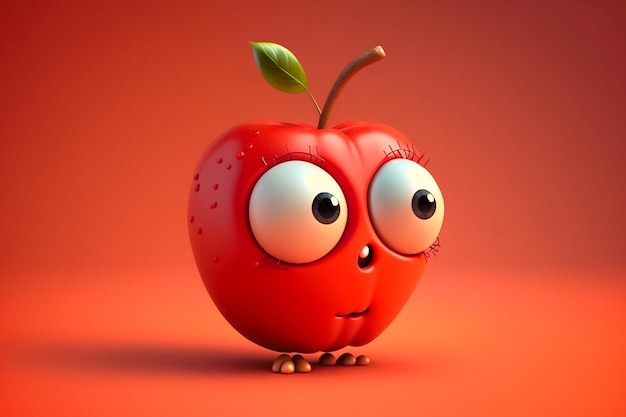 Słodka postać z kreskówki 3D przedstawiająca jabłko
