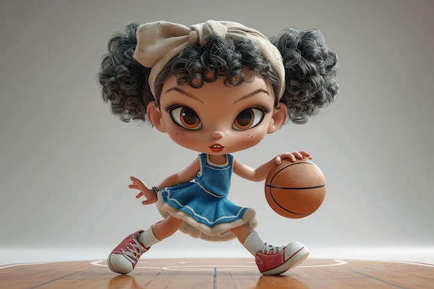 Zdjęcie słodka sportowka z kreskówki gra w koszykówkę w ekstremalnym zbliżeniu generatywna sztuczna inteligencja