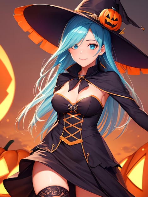 Słodka wiedźma w noc halloween anime dla mobilnych tapet