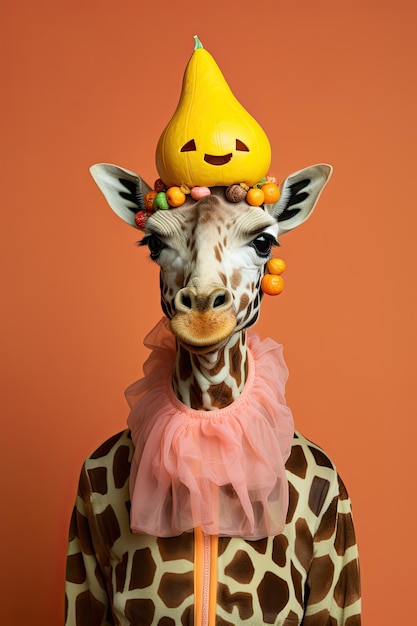Słodka żyrafa w kostiumie Halloween Generatywna AI