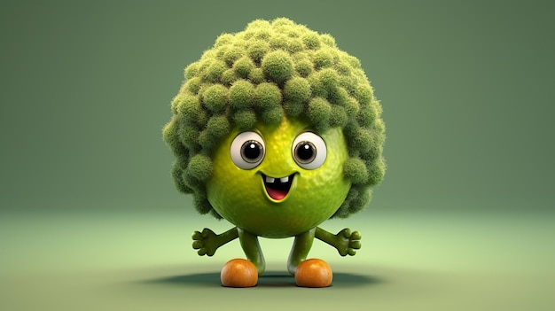 Słodki 3D brokułowy bohater z dużymi oczami generatywna sztuczna inteligencja