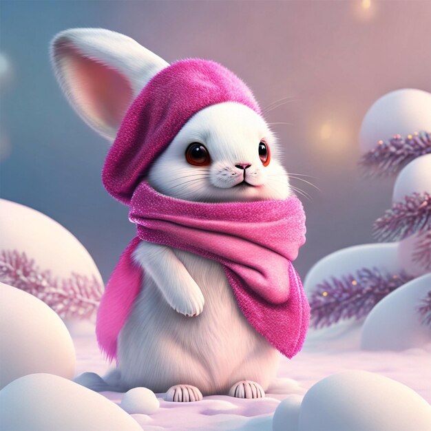 Słodki ai wygenerowany kreskówkowy królik biały królik tapeta
