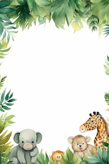 Zdjęcie słodki akwarel dżungli temat granicy z zwierzętami ramy tła