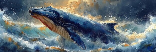 Słodki akwarel wieloryba