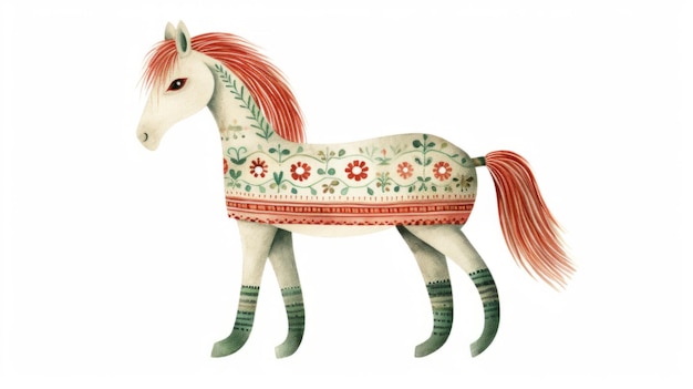 Słodki akwarelowy koń w stylu świątecznym Zabawne zwierzę w ubraniach