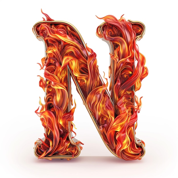Słodki alfabet N w kształcie ognia na białym tle