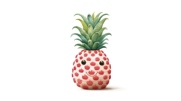 Zdjęcie słodki ananas szczęśliwy owoc na białym tle z uśmiechem w stylu ilustracji dla dzieci
