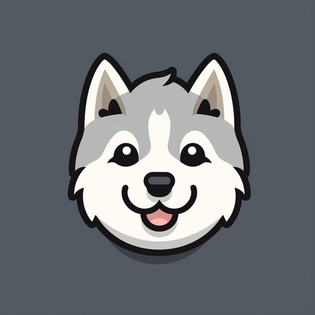 Słodki animowany Husky Dog Icon na szarym tle