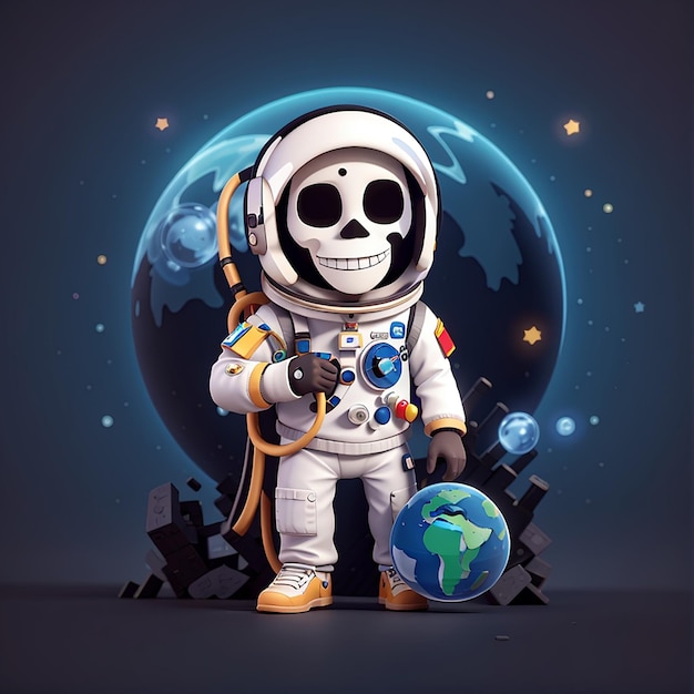 Słodki astronauta Grim Reaper z planetą kreskówka ikonka wektorowa ilustracja święto naukowe odizolowane