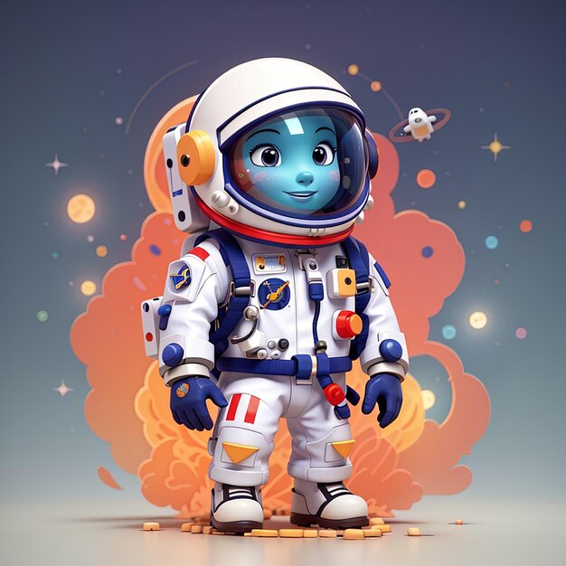 Słodki astronauta, kosmonauta, punk, kreskówka, ikona wektorowa, ilustracja, nauka, ikona mody, izolowane mieszkanie.