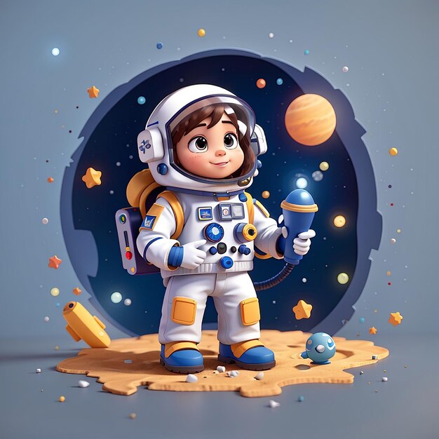 Słodki astronauta malujący gwiazdę w kosmosie Ilustracja ikony wektorowej kreskówki