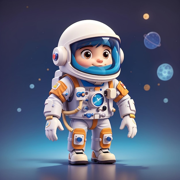 Słodki astronauta, postać akcji, zabawka, kreskówka, ikona wektorowa, ilustracja, ikona technologii naukowej, izolowana