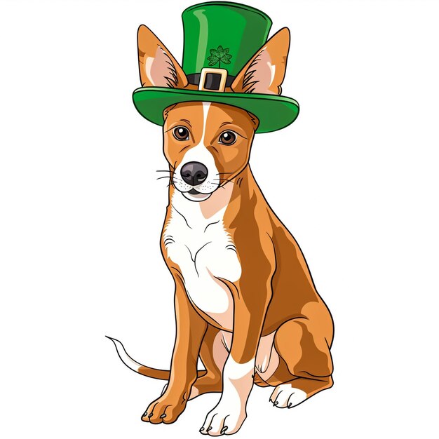 Zdjęcie słodki basset hound dog st patricks hat full body st patricks day theam basset hound dog izolowany na białym tle ilustracja wektorowa odważny zarys bez cienia