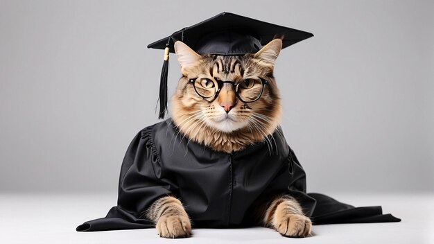 Słodki brązowy paskowy kot noszący czapkę i garnitur