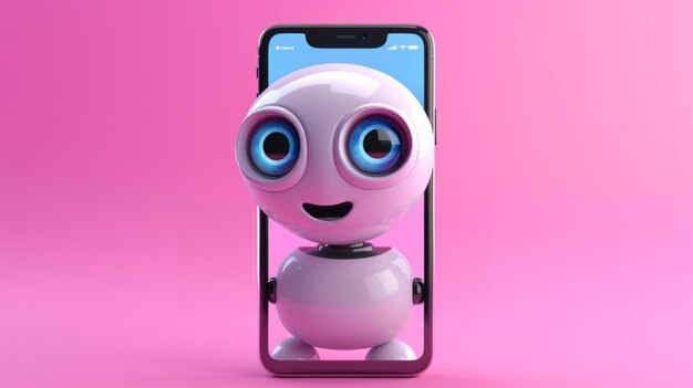 Zdjęcie słodki chatbot robota ze sztuczną inteligencją z robotem laptopa rozmawiającym na ekranie telefonu komórkowego