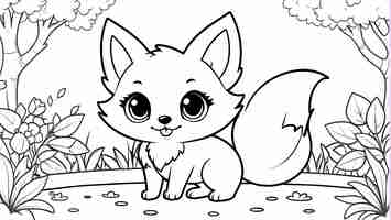 Zdjęcie słodki chibi fox line art ręcznie narysowany kawaii dzieci ilustrują książki do malowania