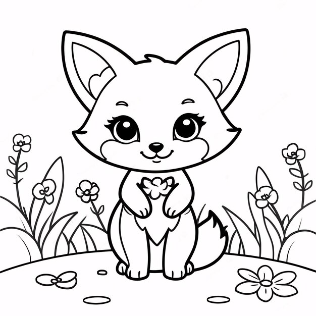 Zdjęcie słodki chibi fox line art ręcznie narysowany kawaii dzieci ilustrują książki do malowania