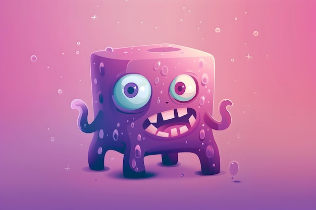 Słodki Cube Monster na żywym tle dla animacji lub projektowania postaci