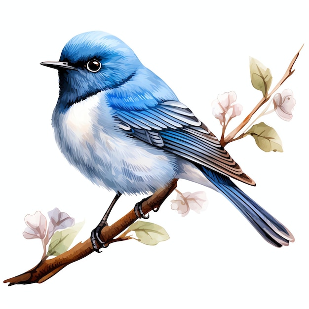 Słodki czarnogłowy niebieski ptak akwarelowy ilustracja klipart