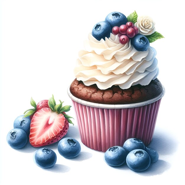 Zdjęcie słodki deser z kremową farbą akwarelową do dekoracji kart świątecznych x9