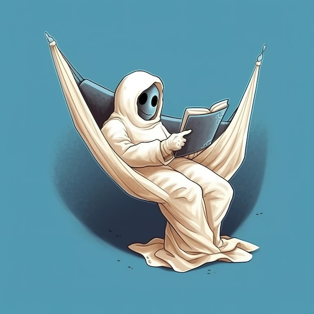 Zdjęcie słodki duch czytający ilustrację z książki.