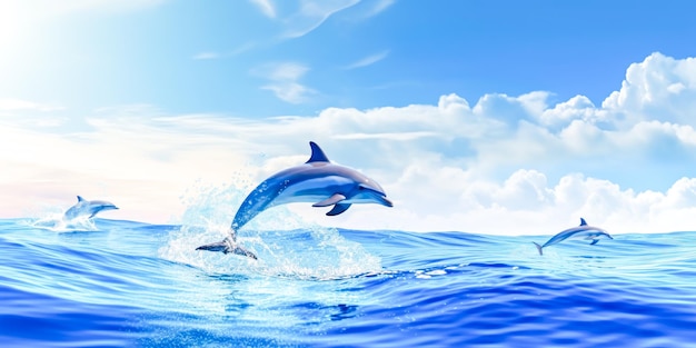 Słodki dziki delfin skaczący nad powierzchnią spokojnego, ciepłego morza w świetle słońca Koncepcja podróży