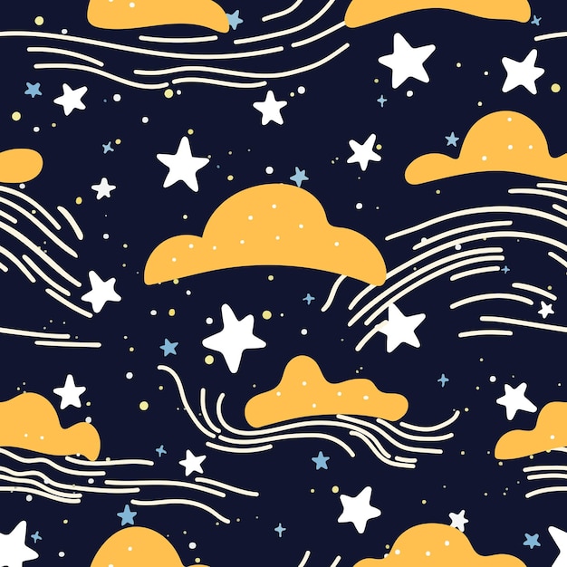 Słodki, gwiezdny, bezszwowy wzór w stylu Doodle Scribble