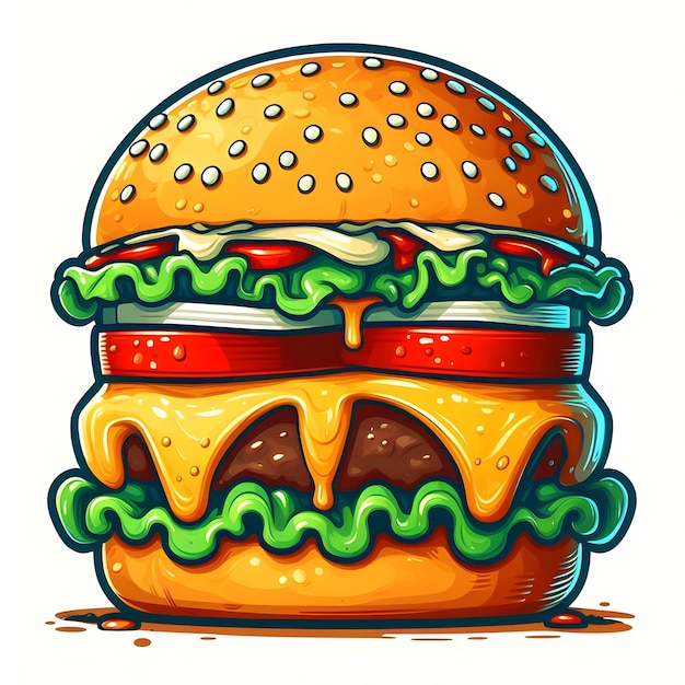 Słodki Hamburger Obraz Cheeseburgera Appetizing Hamburger W Płaskim Stylu