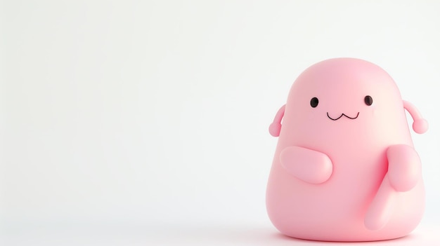 Słodki i prosty 3D rendering różowej postaci blob Blob ma szczęśliwy wyraz twarzy i patrzy na widzów