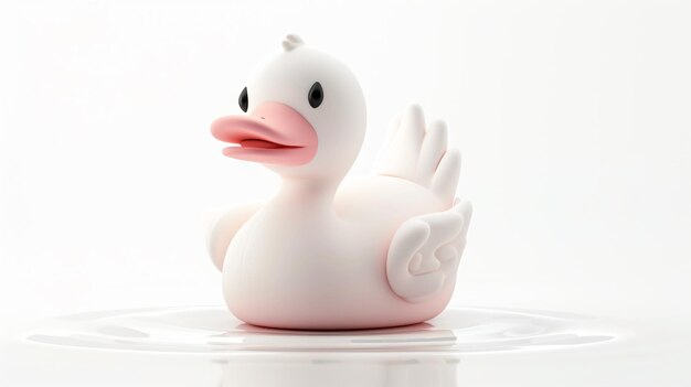 Słodki i prosty 3D renderowanie białej gumowej kaczki pływającej na wodzie kaczka ma różowy dziób i czarne oczy