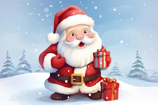 Słodki i szczęśliwy Święty Mikołaj z prezentami