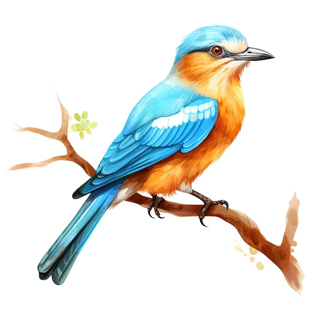 Słodki indyjski roler z żywymi kolorami ptaków akwarelowy ilustracja klipart