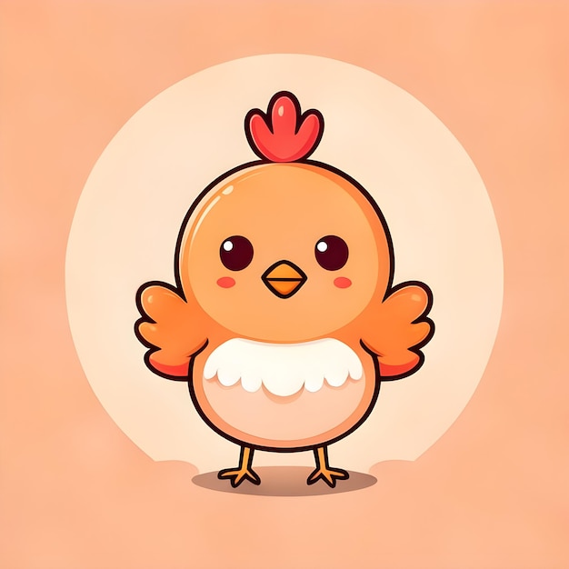 Słodki Kawaii Chicken Vector Clipart Icon Ikonka postaci kreskówki na tle brzoskwiniowym