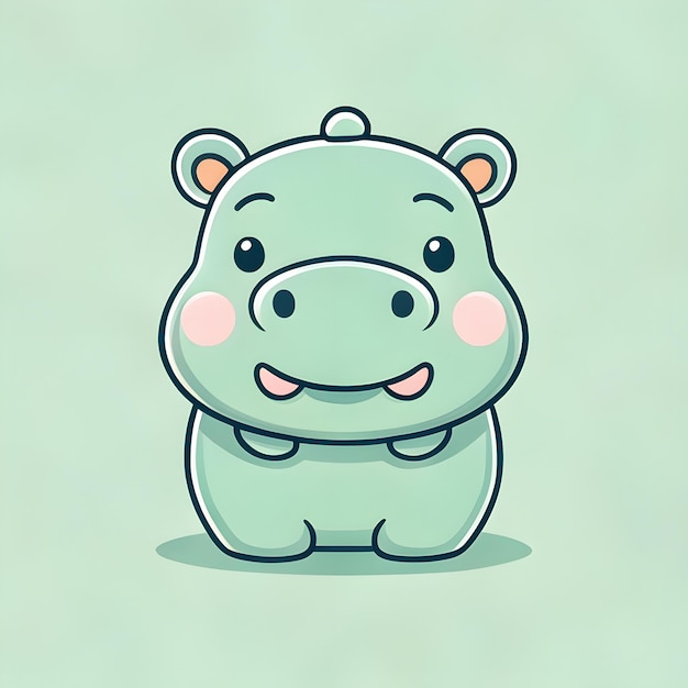 Zdjęcie słodki kawaii hipopotamus wektor clipart ikona postać z kreskówki ikona na zielonym tle