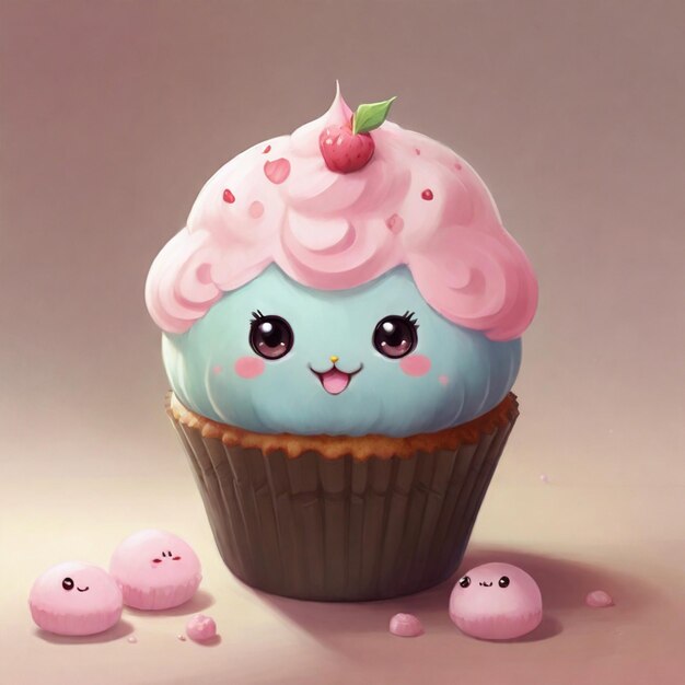 Zdjęcie słodki kawaii muffin i kawa