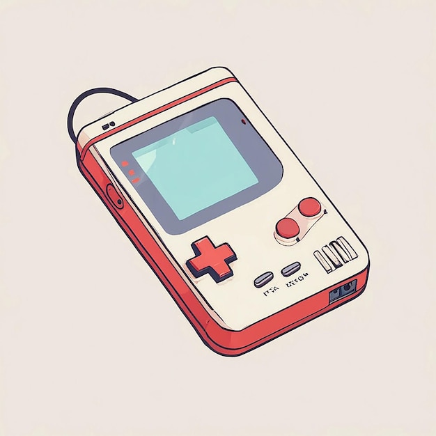 Słodki Kawaii Nintendo GameBoy Konsola Wektor Ilustracja Gry Maskotka Logo Postać Stara Gra Retro