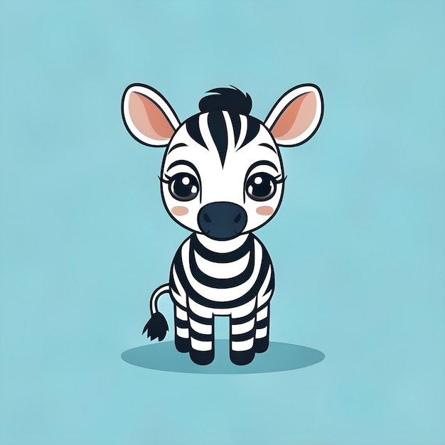 Słodki Kawaii Zebra Vector Clipart Icon Ikonka postaci kreskówki na niebieskim tle